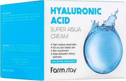 Farm Stay Farmstay Hyaluronic Acid Super Aqua Cream - Hyaluronic Acid Cream for Deep Moisture - Locks In Essential Moisture - Strengthens Skin Barrier - 80 ml