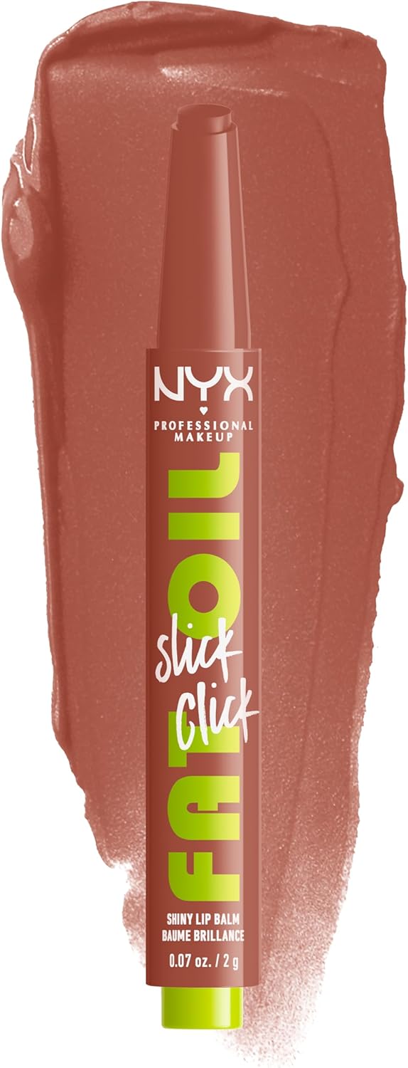 NYX Professional Makeup Fat Oil Slick Click, Lip Balm, 12 HR Hydration, Infused With Nourishing Oils, High Shine Finish, Buildable Colour, Shade: Verified (Nude)