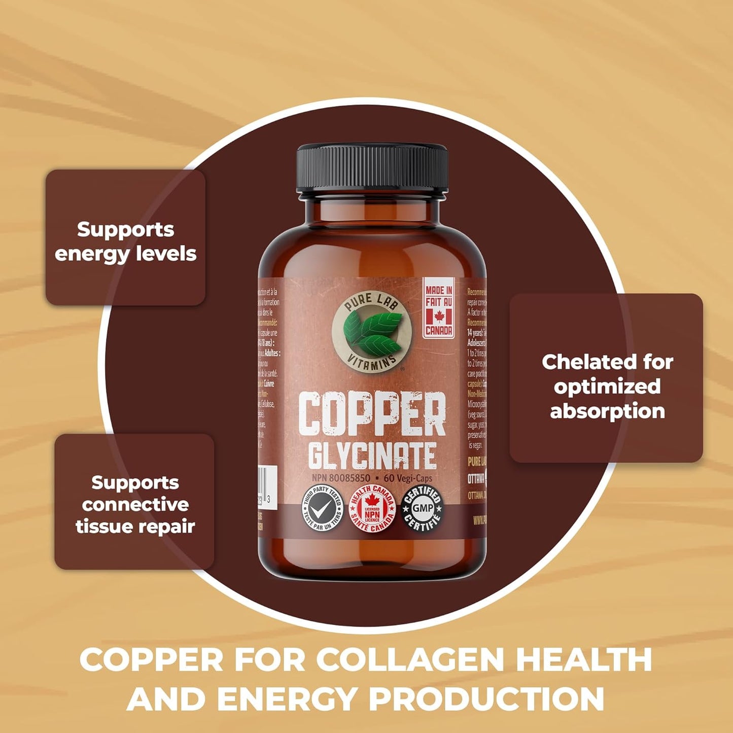 Pure Lab Vitamins 甘氨酸銅 1毫克 - 60 粒素食膠囊