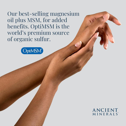 Ancient Minerals 镁油喷雾 ULTRA，含 MSM - 纯 Zechstein 外用氯化镁补充剂，添加 OptiMSM 功效 - 补充装 33.8 盎司（1 升）