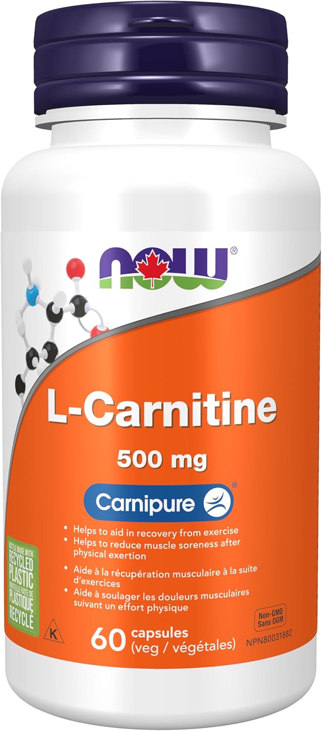 NOW Supplements，左旋肉鹼 500 毫克，最純淨形式，胺基酸，健身支持，60 粒素食膠囊