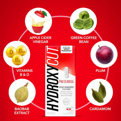 Hydroxycut Pro 临床减肥补充剂，含苹果醋，燃烧卡路里，获取天然能量，50 份（100 粒）