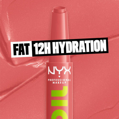 NYX Professional Makeup Fat Oil Slick Click, Lip Balm, 12 HR Hydration, Infused With Nourishing Oils, High Shine Finish, Buildable Colour, Shade: Caption This (Soft Blush Nude)