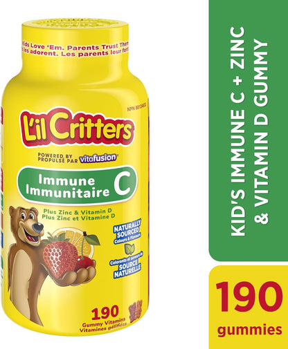 L'IL CRITTERS 免疫 C Plus 鋅軟糖維生素，天然色素和香料，190 粒