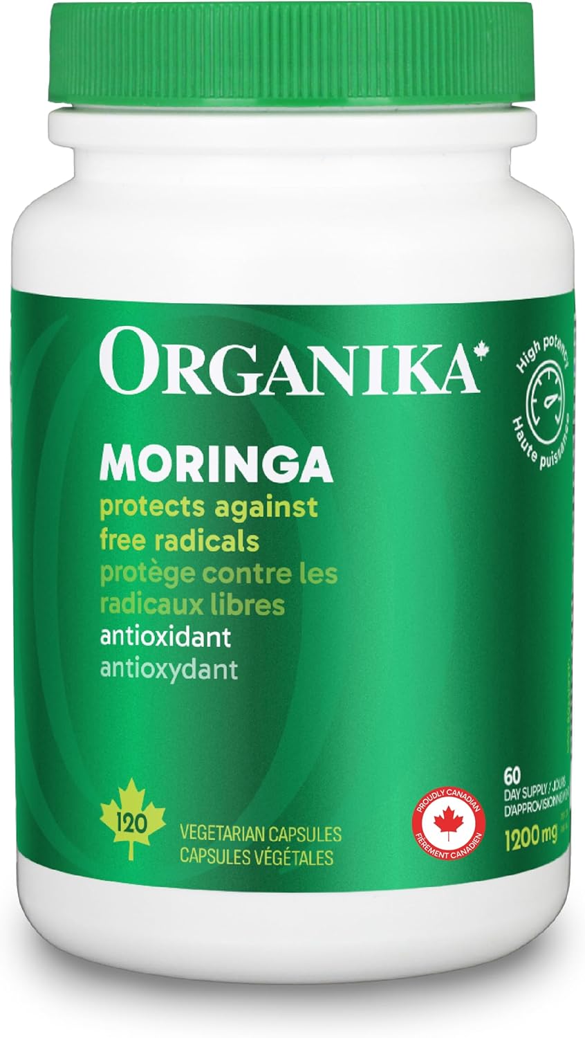 Organika Canadian-Made Moringa Leaf Extract- 1200mg Daily Dose, High Potency, Powerful Antioxidant, Anti-Inflammatory, Blood-Sugar Support, Detox, Source of Vitamins and Minerals- 120vcaps
