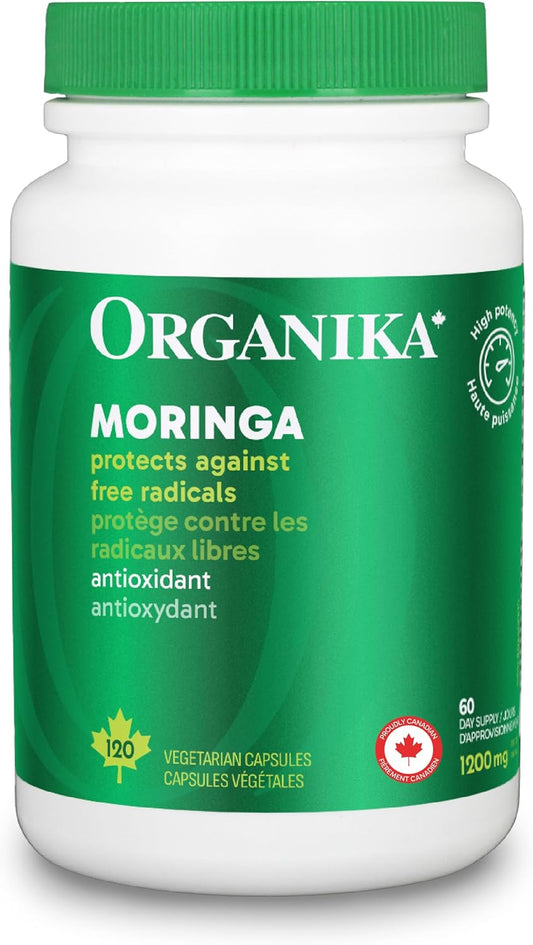 Organika Canadian-Made Moringa Leaf Extract- 1200mg Daily Dose, High Potency, Powerful Antioxidant, Anti-Inflammatory, Blood-Sugar Support, Detox, Source of Vitamins and Minerals- 120vcaps