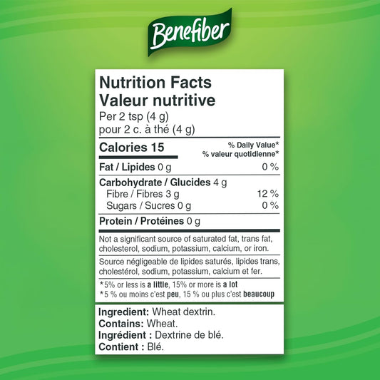 Benefiber Prebiotic Dietary Fibre Powder, Unflavoured, Sugar-Free, Daily Fibre - 62 Servings (248 g)