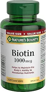 NATURE'S BOUNTY Biotin, 1000 mcg, Helps to Maintain the Body's Ability to Metabolize Nutrients, A Factor In The Maintenance Of Good Health, Value Size, Coated Tablets, 72.2 g