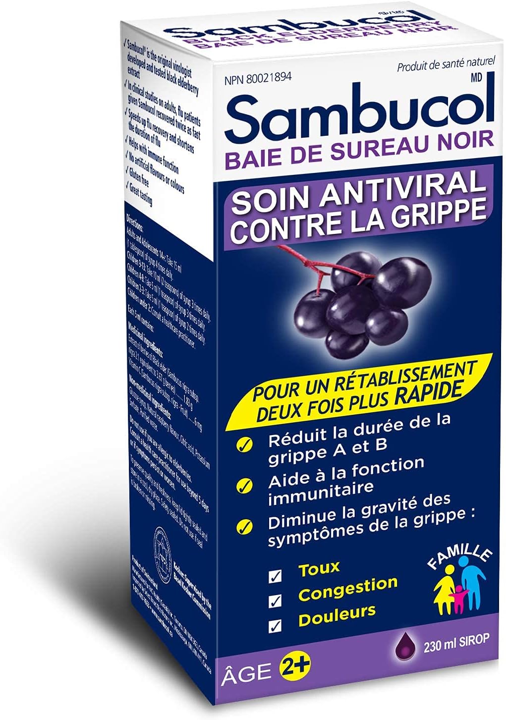 Sambucol Black Elderberry Anti-Viral Flu Care | Quickly Relieves Cold & Flu Symptoms | Immune Support & Antioxidant | Ideal for Families | Syrup, 230 mL, blue