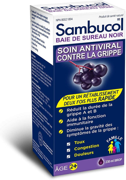 Sambucol Black Elderberry Anti-Viral Flu Care | Quickly Relieves Cold & Flu Symptoms | Immune Support & Antioxidant | Ideal for Families | Syrup, 230 mL, blue
