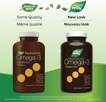 Nature's Way NutraSea+D Omega 3 + 維生素 D 補充劑，新鮮薄荷，150 粒軟膠囊