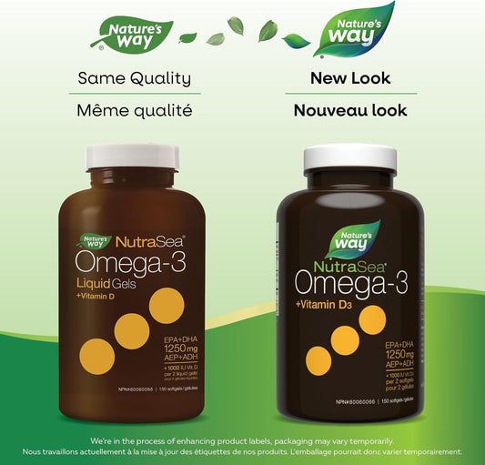 Nature's Way NutraSea+D Omega 3 + 維生素 D 補充劑，新鮮薄荷，150 粒軟膠囊