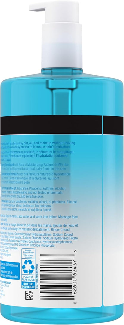 Neutrogena Hydro Boost Fragrance-Free Hydrating Cleansing Gel, Foaming, Facial Cleanser, Hyaluronic Acid, Paraben Free, 473-mL