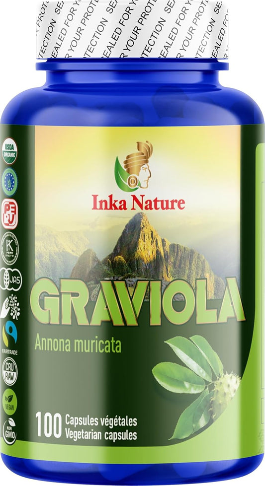 Inka Nature 刺果番荔枝萃取物補充劑，100 粒，25 天用量 - 天然刺果番荔枝萃取物補充劑 - 支持免疫健康 - 純素、非基因改造 - 草本健康 - JAS 認證