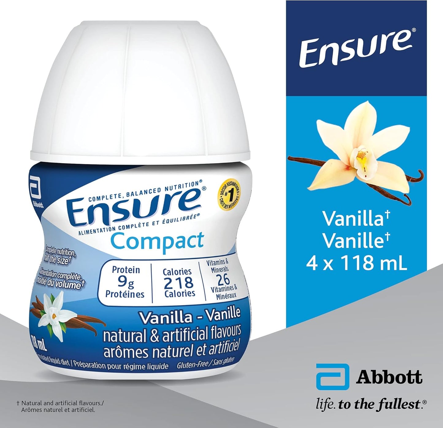 确保紧凑，一半大小，全面均衡营养，香草味，4x118毫升，9克蛋白质饮料