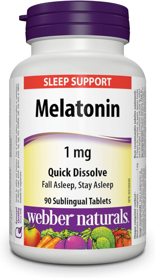 Webber Naturals Melatonin 1 mg, 90 Quick Dissolve Tablets, For Sleep Support, Vegetarian
