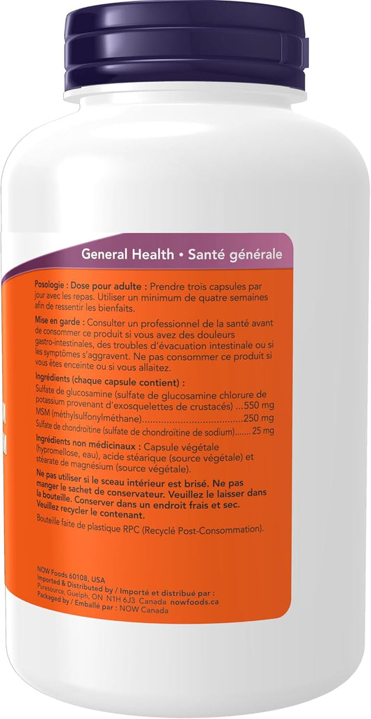 NOW Supplements，葡萄糖胺和 MSM 加软骨素植物胶囊，180 粒