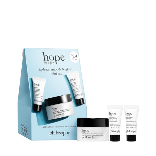 PHILOSOPHY hope in a jar trial set 3 pieces: smooth-glow moisturizer 15ml + eye revival serum in cream 3ml + biome-balance glow serum 3ml