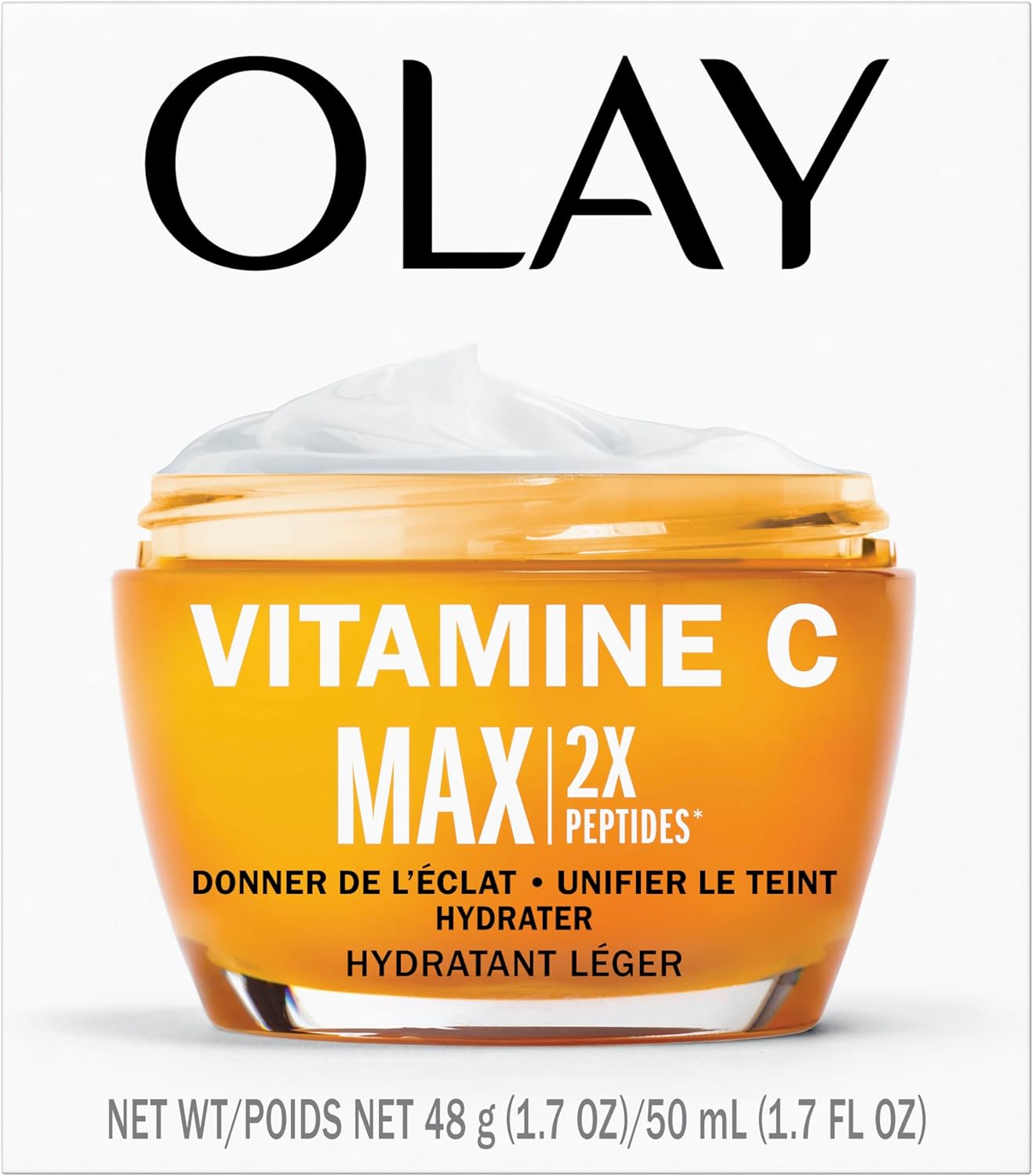 Olay Vitamin C MAX Face Moisturizer, Brightening Cream for Women, Hydrating, Evens Tone, Dark Spot & Hyperpigmentation Reduction, Glowing Skin Care - Niaciniamide, Peptides, 50 mL