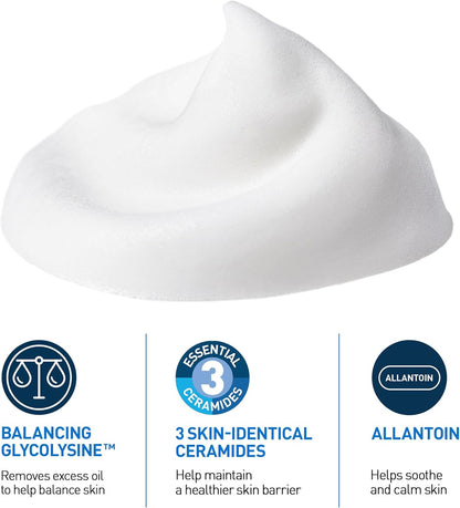 CeraVe Balancing Air Foam Cleanser, Gentle Facial Cleanser For Normal to Combination Skin With 3 Ceramides and Glycolysine™, 8HR Oil Control & 24HR Hydration, Lightweight Air-Foam Texture, 237ml