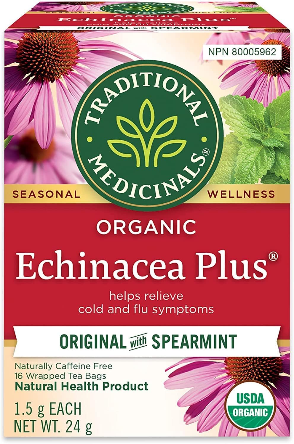 Traditional Medicinals - 有机紫锥菊加草药茶（1 包）- 帮助缓解感冒和流感症状 - 共 16 个茶包