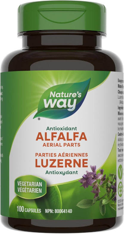 Nature's Way 苜蓿叶，提供抗氧化剂，有助于维持整体健康和福祉，100 粒素食胶囊