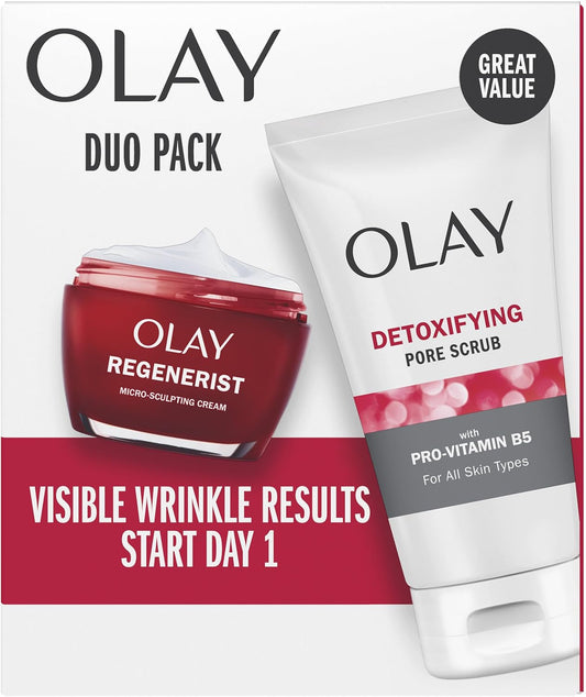 Olay Regenerist Advanced Anti Aging Duo Pack, Micro-sculpting Cream with Hyaluronic Acid and Niacinamide 50 mL, Pore Cleanser, 150 mL