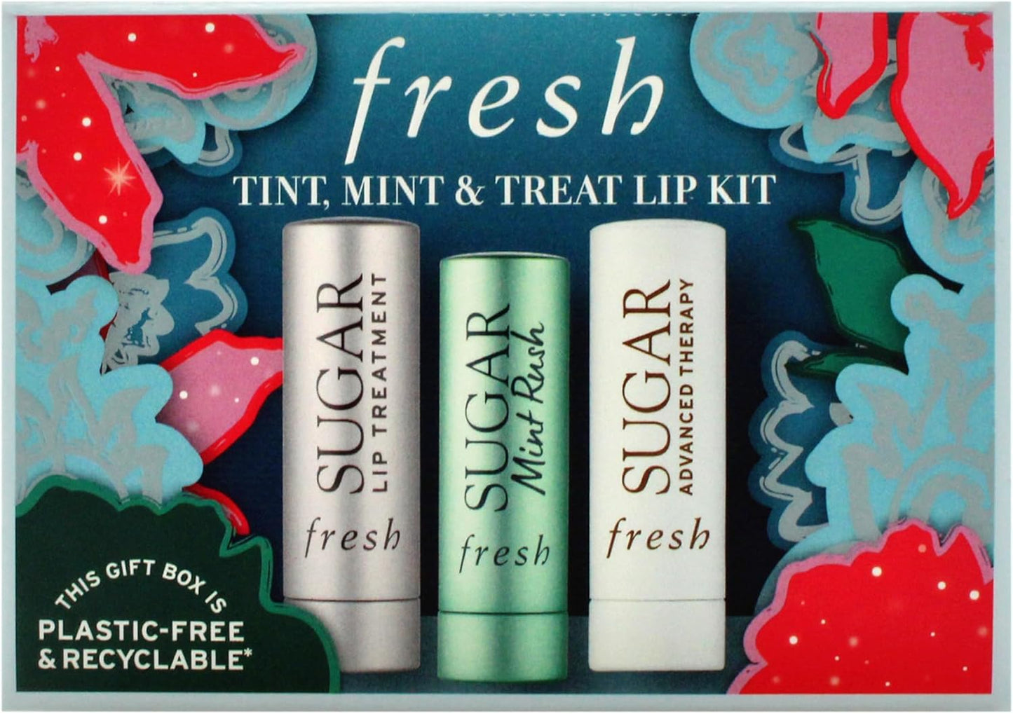 清新潤色、薄荷和潤唇膏套裝 0.07 盎司糖潤唇膏 - 玫瑰、清新潤唇膏 - 薄荷香、高級護理潤唇膏女士 - 3 件