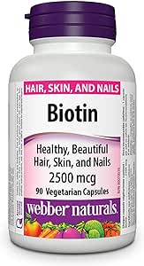 Webber Naturals 生物素 2500 微克，90 粒膠囊，支持健康的頭髮、皮膚和指甲，促進能量代謝，純素