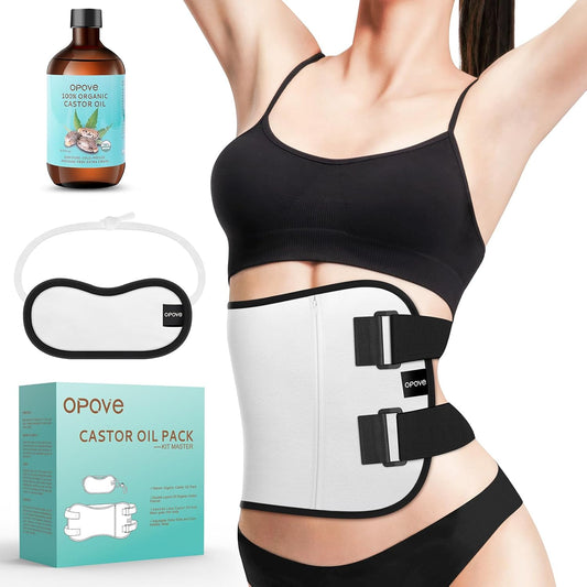 OPOVE Castor Oil Pack Wrap - 2 Pack Organic Cotton Flannel Castor Oil Packs,Reusable Castor Oil Pads Kit for Liver Detox,Fibroids,Thyroid Neck,Stomach(Castor Oil Included)