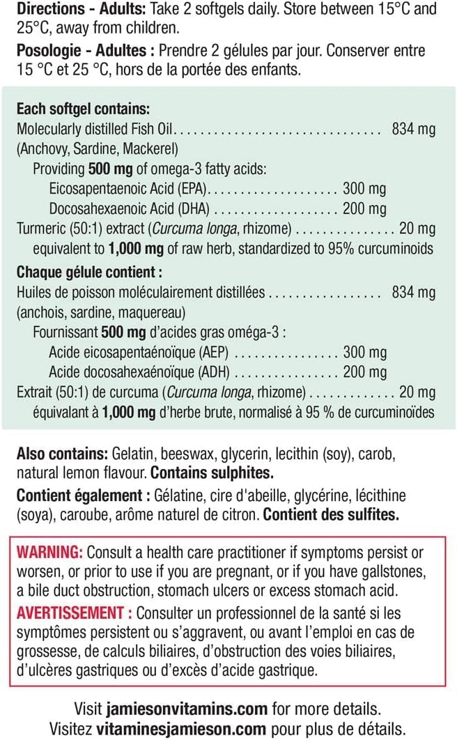Jamieson 無魚腥味 Omega-3 和薑黃和鈣鎂和維生素 D3