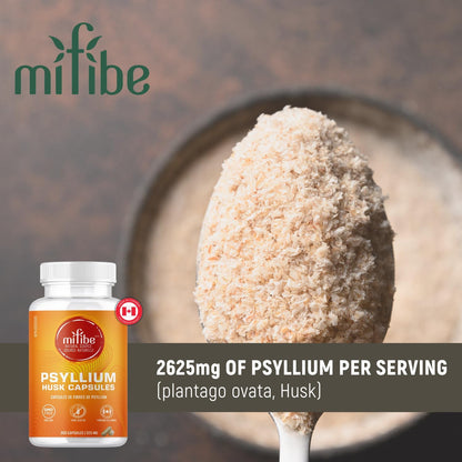 mifibe Psyllium Husk Fibre Capsules | 300 Pills | 2625mg Per Serving | Natural Laxative for Constipation Relief | Soluble Fibre