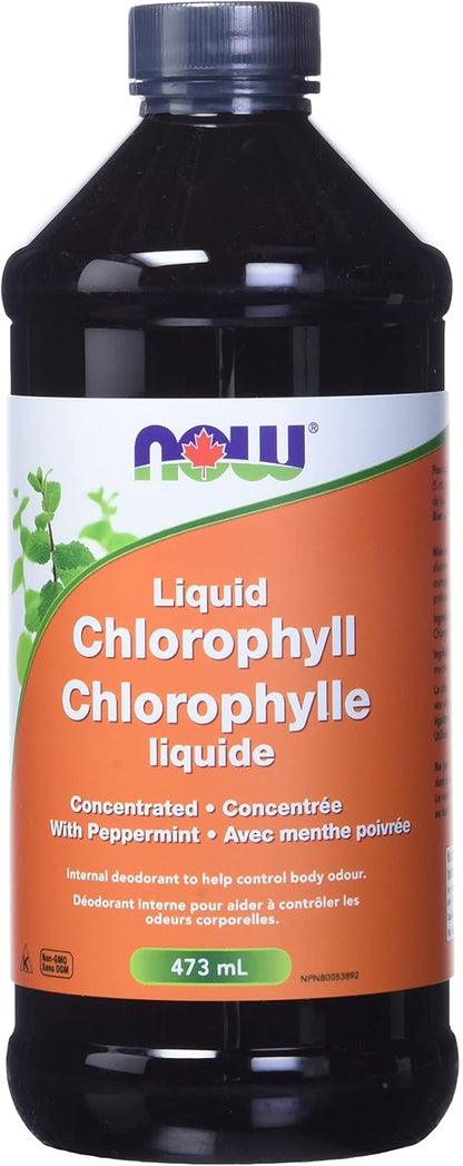 NOW Supplements, Liquid Chlorophyll, Super Concentrated, Internal Deodorizer, Mint Flavour, 473mL