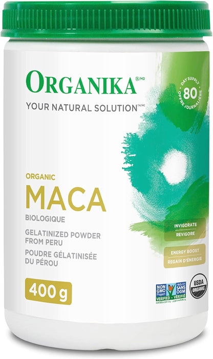 Organika 瑪卡認證有機粉 - 糊化處理，具有高生物利用度、荷爾蒙平衡和增強膠原蛋白勝肽蛋白粉，有益於頭髮、皮膚和指甲健康