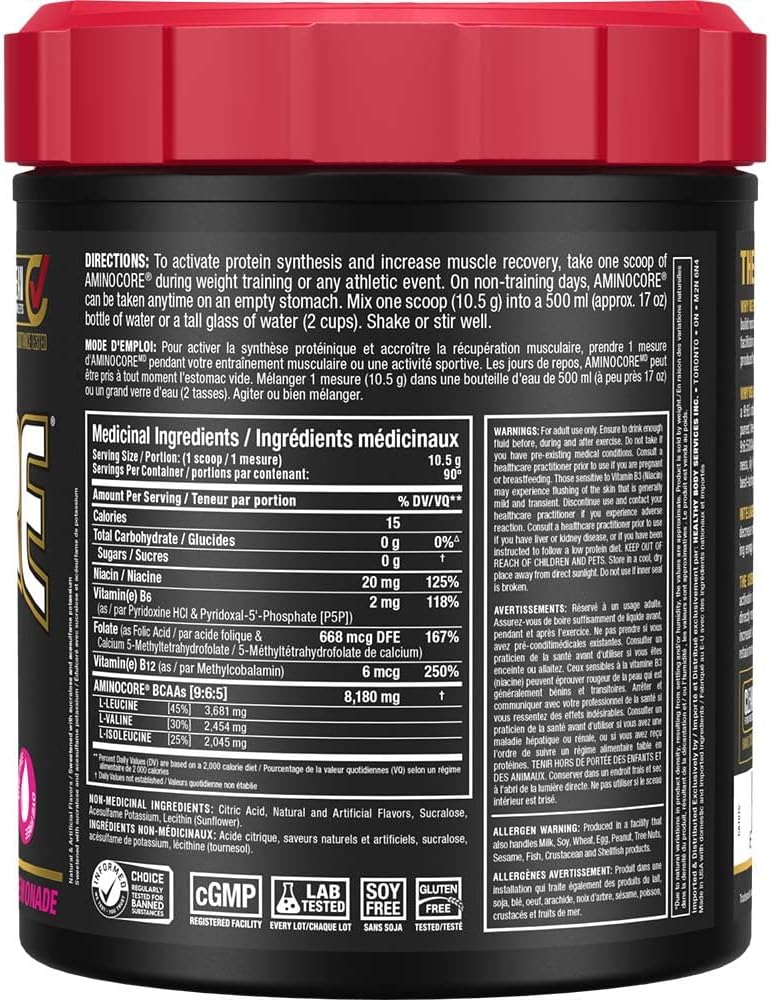 ALLMAX Nutrition Allmax Aminocore 945克粉红柠檬水 - 100% 纯支链氨基酸 - 无麸质 945克粉红柠檬水