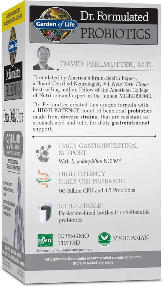 Garden of Life - Dr. Formulated Probiotics Once Daily Ultra | High Potency Support For Gut & Colon Health |90 Billion CFU + 15 Probiotic Strains | Shelf Stable | Gluten Free, Dairy Free, Soy Free