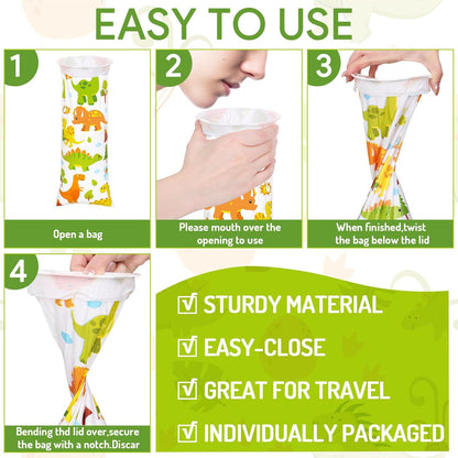 JarThenaAMCS 50个装儿童呕吐袋一次性恐龙呕吐袋防漏自封便携式呕吐袋适用于晕车晕船晕车旅行