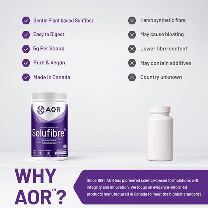 AOR - SoluFibre 粉，300 克，60 份 - 部分水解瓜尔胶 Sunfiber，促进消化舒适和规律 - 纯素、非转基因和无麸质 - 温和的益生元纤维补充剂 - 可溶性纤维