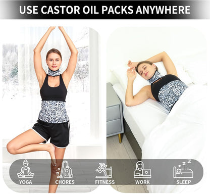KANAV 2 件装蓖麻油腰颈包 - 可重复使用有机棉法兰绒蓖麻油包，用于肝脏排毒、甲状腺便秘、失眠和炎症（不含油）