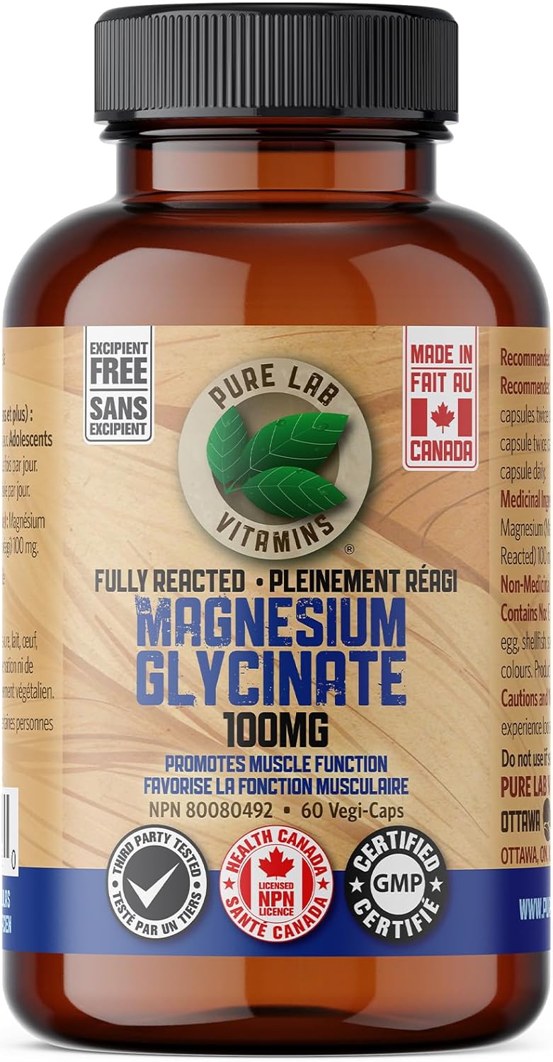 Pure Lab Vitamins 甘胺酸鎂完全反應型 100 毫克 - 60 粒膠囊 - 支持肌肉功能