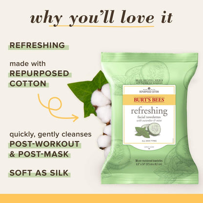 Facial Cleansing Towelettes - Cucumber and Mint by Burts Bees for Unisex - 30 Count Towelettes