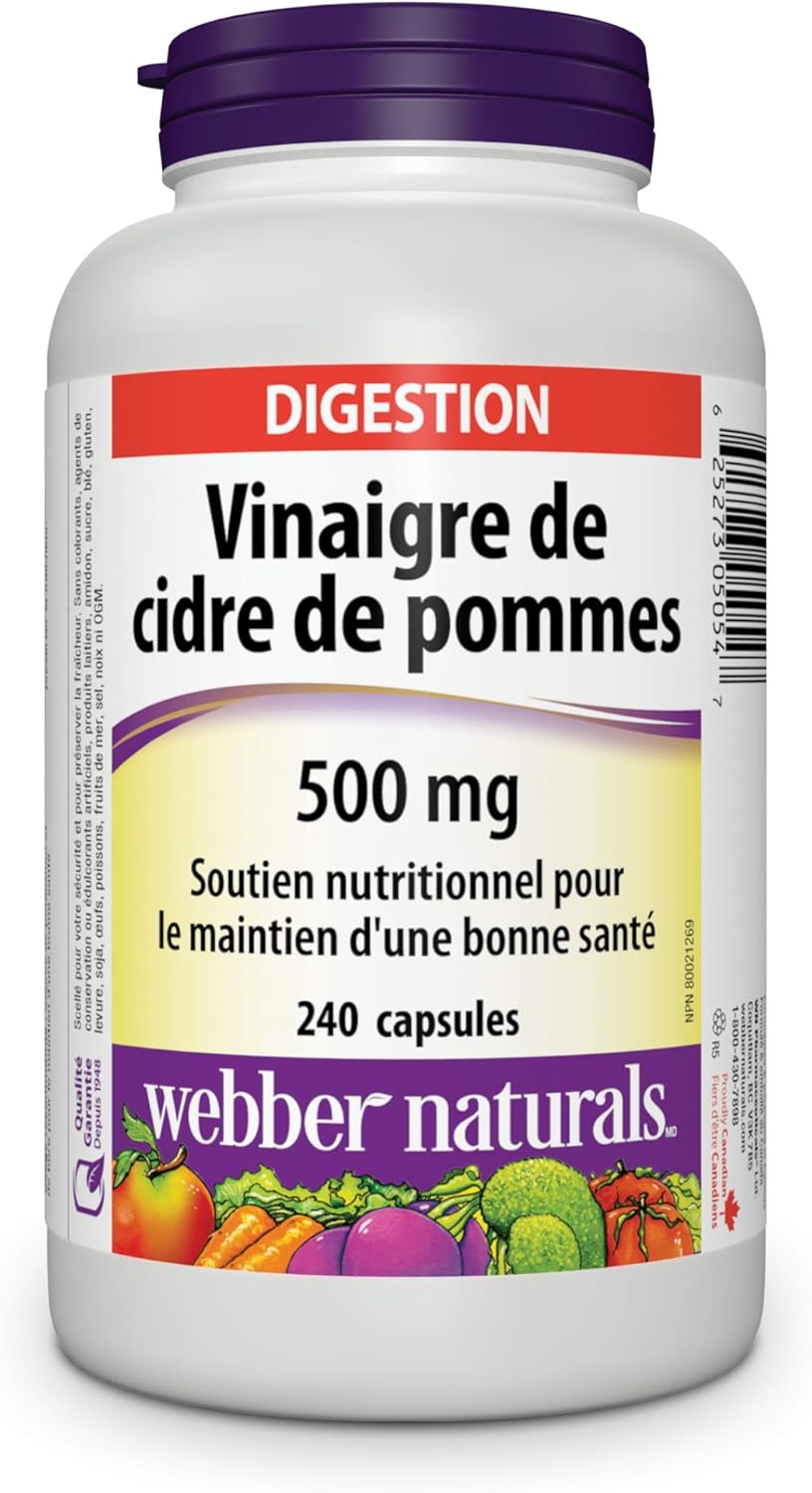 Webber Naturals 蘋果醋膠囊，500 毫克，240 粒，維生素 C 緩釋片，1000 毫克，150 片，有益於骨骼、牙齒、免疫和抗氧化健康，素食