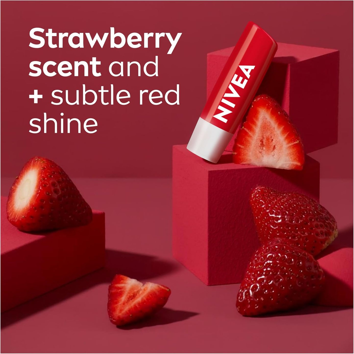 NIVEA Strawberry Shine Lip Balm (2x4.8g) | Shimmery Red Tinted Lip Care, 24H Hydration