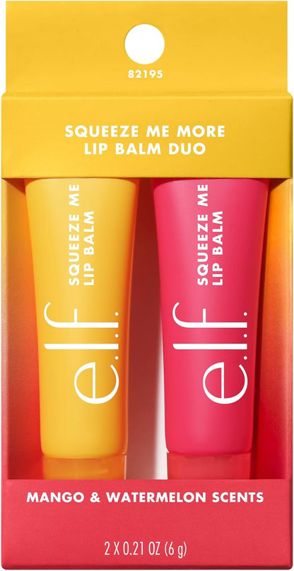 e.l.f. Squeeze Me More Lip Balm Duo, Moisturizing Balm For A Sheer Tint Of Colour, Made With Hyaluronic Acid, Vegan & Cruelty-Free, Mango & Watermelon
