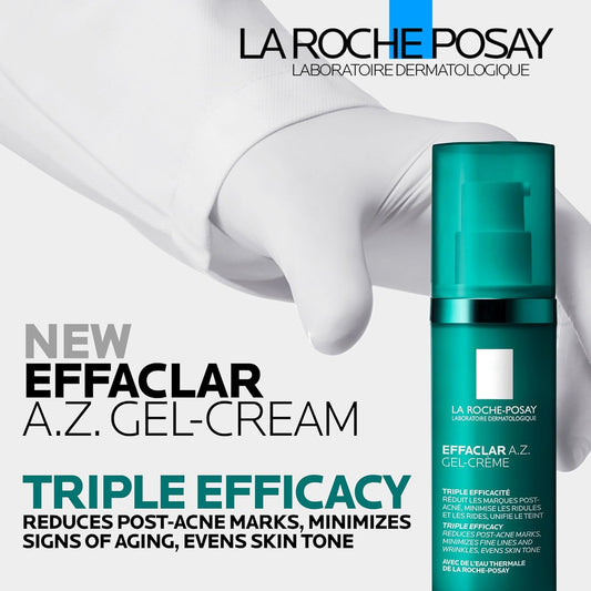 La Roche-Posay Effaclar A.Z. Gel-Cream, Lightweight Daily Moisturizer That Hydrates and Reduces Appearance of Post-Acne Marks and Signs of Aging With Azelaic, Salicylic and Hyaluronic Acids, 40ml