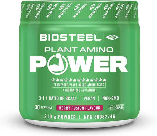BioSteel 植物氨基酸动力 BCAA+，瘦肌肉支持。无糖，天然甜菊糖，浆果融合，210 克（1 包）