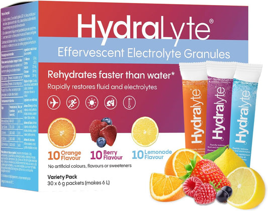 HydraLyte Electrolyte Powder, Low Sugar Electrolyte Packets Designed for Rapid Hydration, Safe Hydration for All Ages - Made with All Natural Ingredients, 30 Servings, Classic Variety
