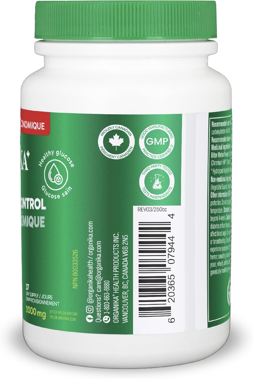 Organika 加拿大制造血糖控制加量装 - 铬和苦瓜，150 粒素食胶囊 血糖控制加量装 - 铬和苦瓜，150 粒素食胶囊