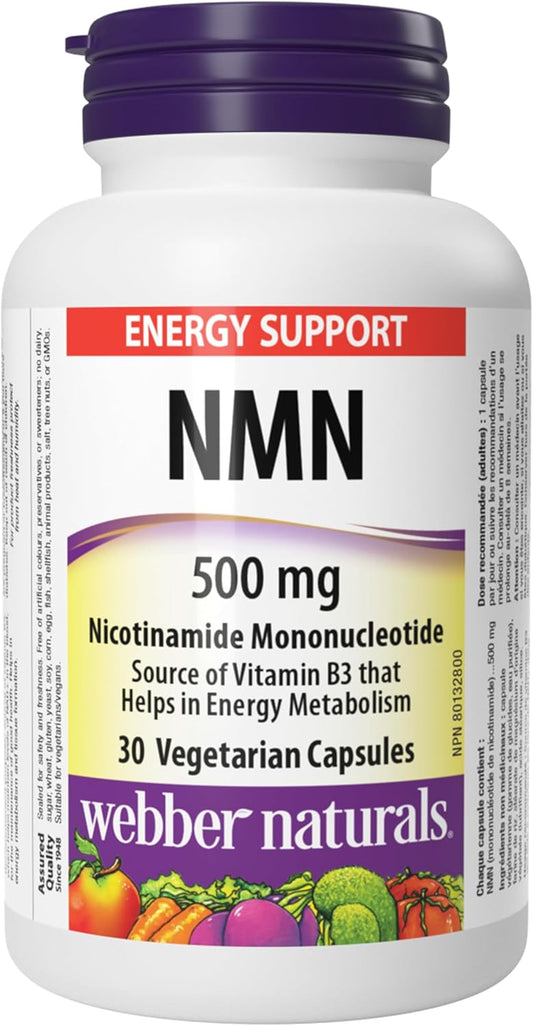 Webber Naturals NMN 500 毫克（菸鹼醯胺單核苷酸），30 粒膠囊，有助於維持 NAD+ 水平，純素