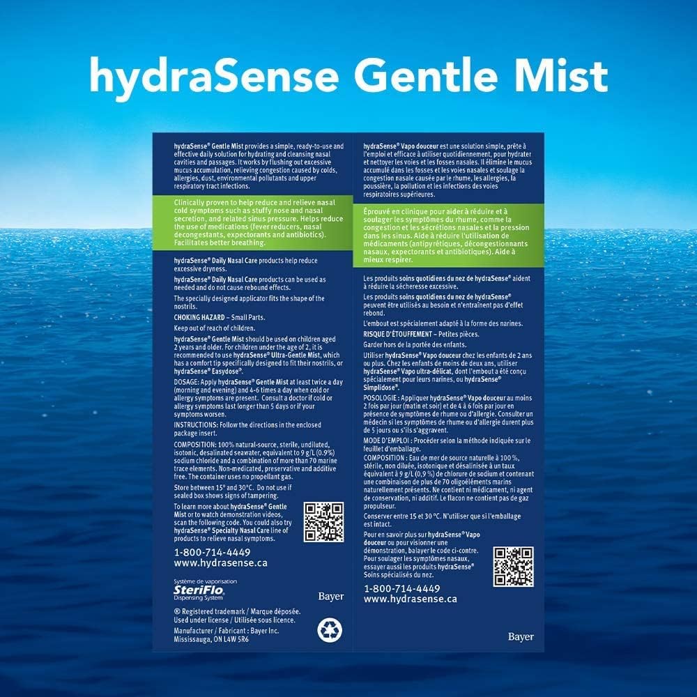 hydraSense 中流量鼻喷雾剂，日常鼻腔护理，100% 天然海水，不含防腐剂，100 毫升